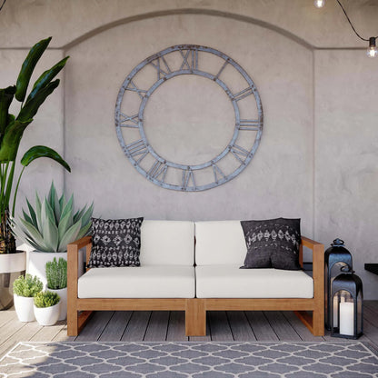 Natalia 2-Piece Teak Wood Sectional Sofa Loveseat by Evans & Londeen in natural white. Made from unique in a modern style.