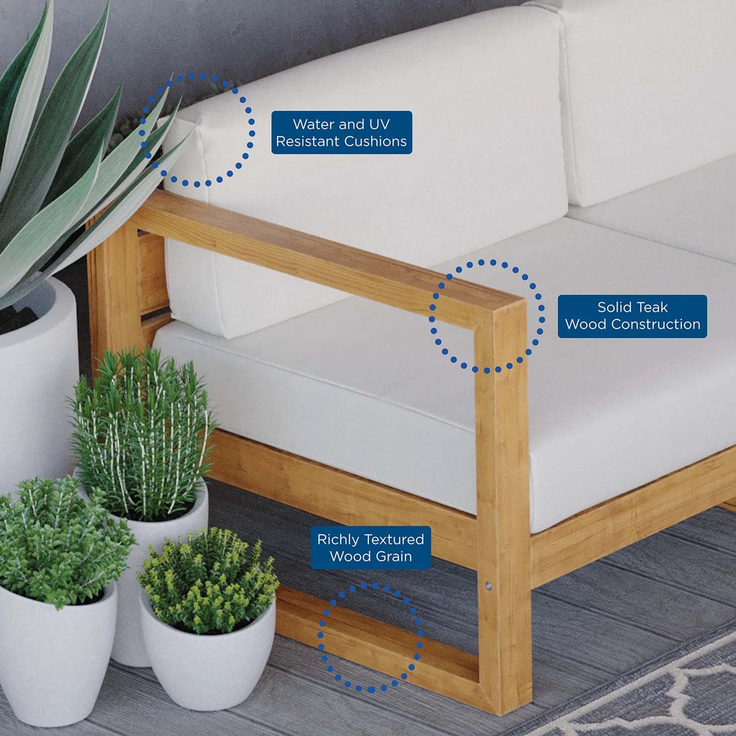 001 SI-1927410 | Primary Silo | Natalia 2-Piece Teak Wood Sectional Sofa Loveseat by Evans & Londeen in natural white. Made from unique in a modern style.
