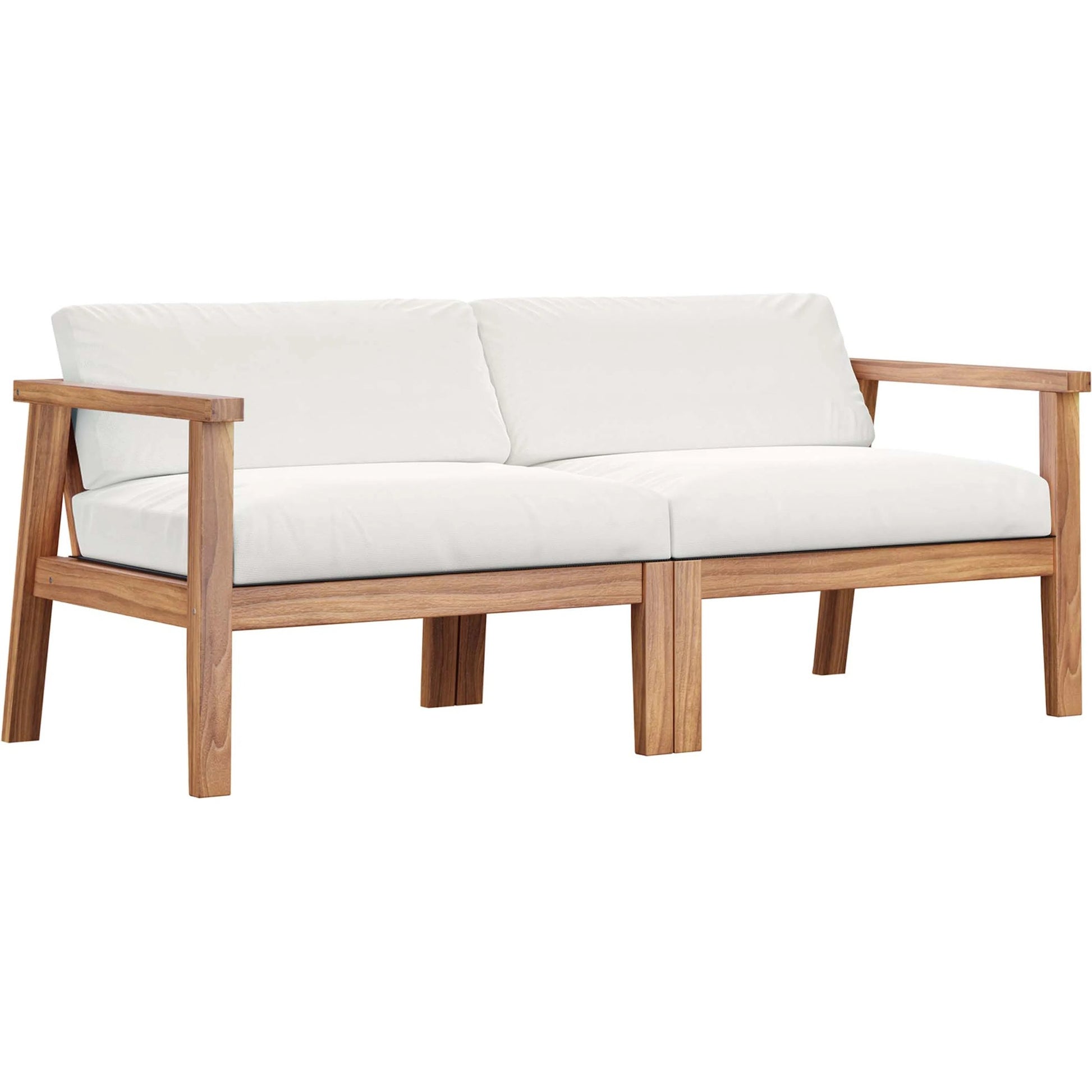 Ellie Teak Wood 2-Seater Loveseat by Evans & Londeen in natural white. Made from fabric cartenza 130, foam density 22 in a modern style.