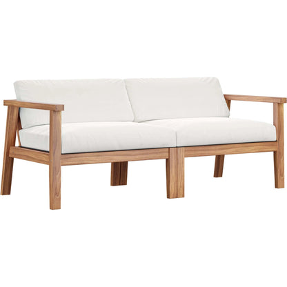 Ellie Teak Wood 2-Seater Loveseat by Evans & Londeen in natural white. Made from fabric cartenza 130, foam density 22 in a modern style.