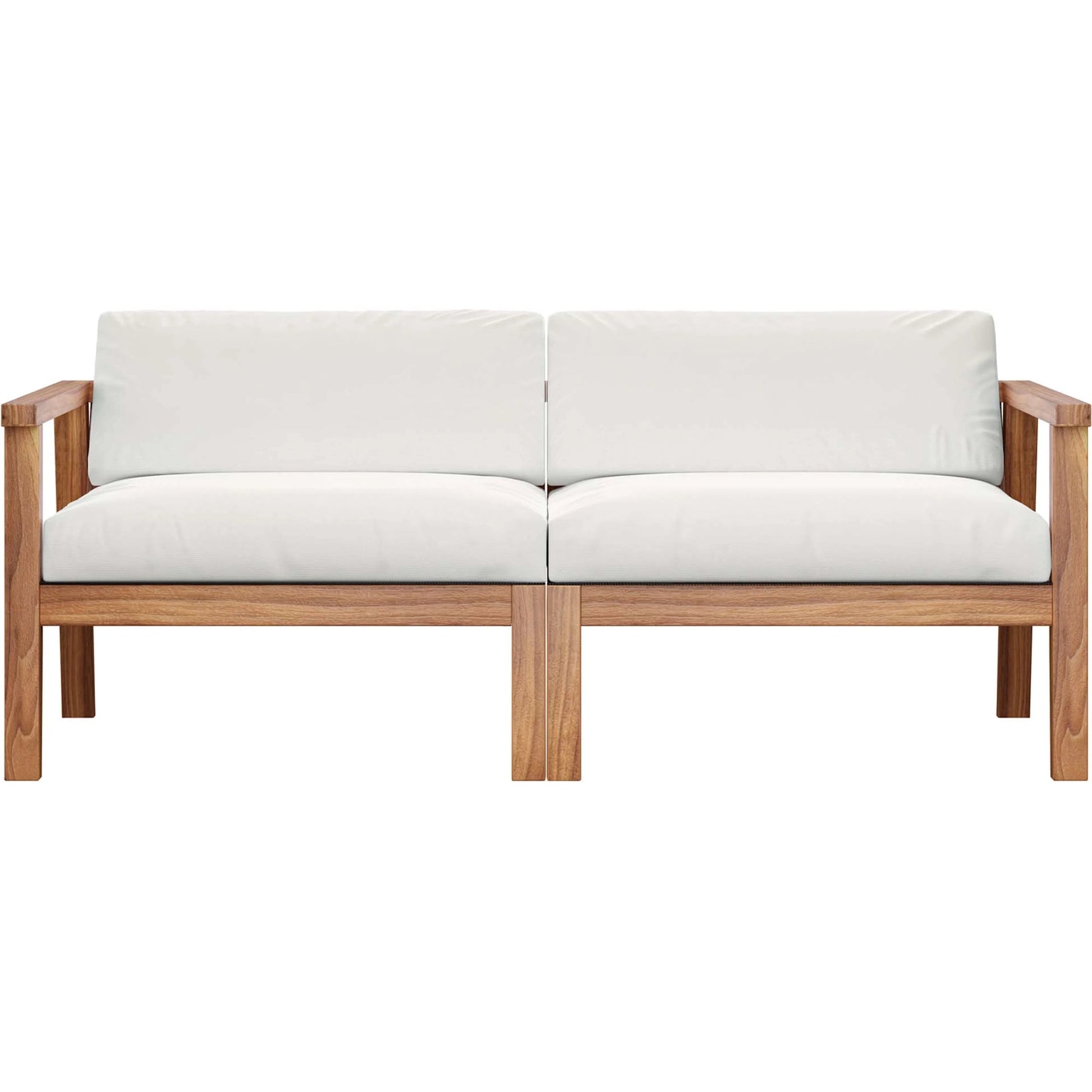 Ellie Teak Wood 2-Seater Loveseat by Evans & Londeen in natural white. Made from fabric cartenza 130, foam density 22 in a modern style.