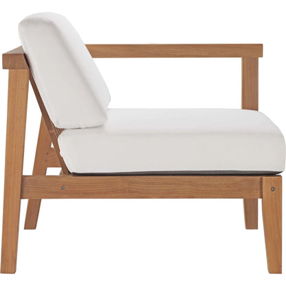 Ellie Teak Wood 2-Seater Loveseat by Evans & Londeen in natural white. Made from fabric cartenza 130, foam density 22 in a modern style.