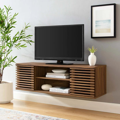 Rennell 46" Wall-Mount Media Console TV Stand by Evans & Londeen in walnut. Made from hcl pp df, mdf, polypropylene in a modern style.