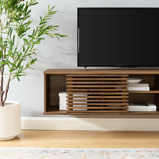 Rennell 60" Wall Mount Media Console by Evans & Londeen in walnut. Made from mdf, polypropylene in a modern style.