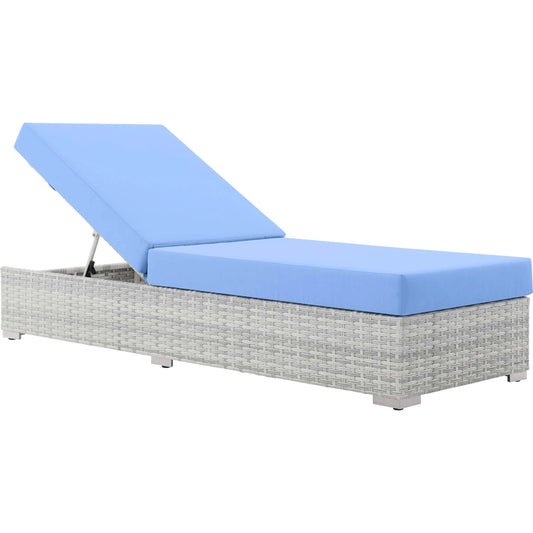 Amelia Chaise by Evans & Londeen. Made from seat cushion is 30*47*5 in, seat cusion: all the nov-woven bags are waterproof. 6pcs polished 201 stainless steel l leg with size 4.5*4.5*1in. 2pcs #201 stainless steel support leg