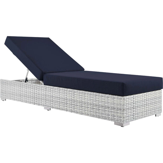 Amelia Chaise by Evans & Londeen. Made from seat cushion is 30*47*5 in, seat cusion: all the nov-woven bags are waterproof. 6pcs polished 201 stainless steel l leg with size 4.5*4.5*1in. 2pcs #201 stainless steel support leg