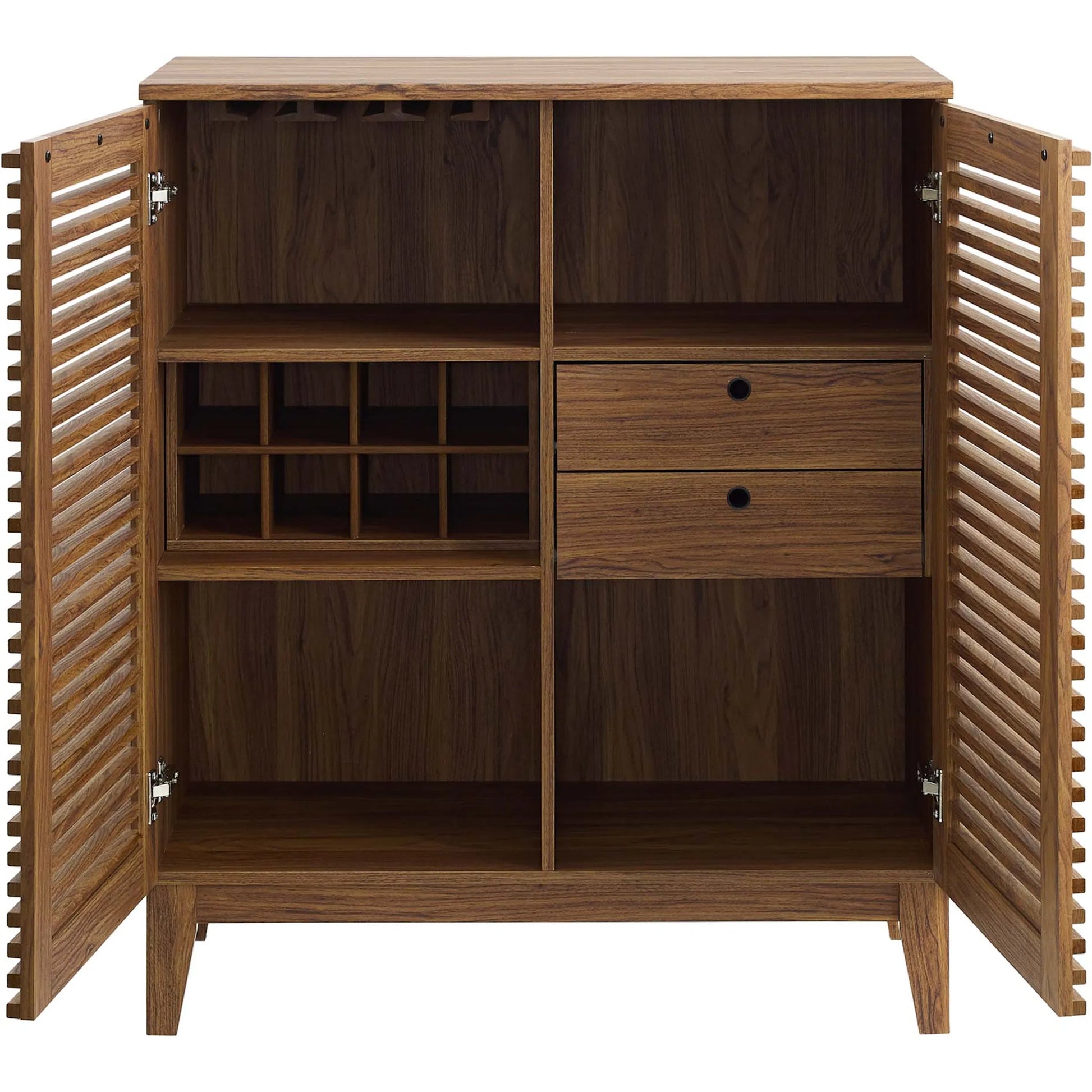 Rennell Bar Cabinet by Evans & Londeen in walnut. Made from solidwood, mdf, polypropylene in a modern style.