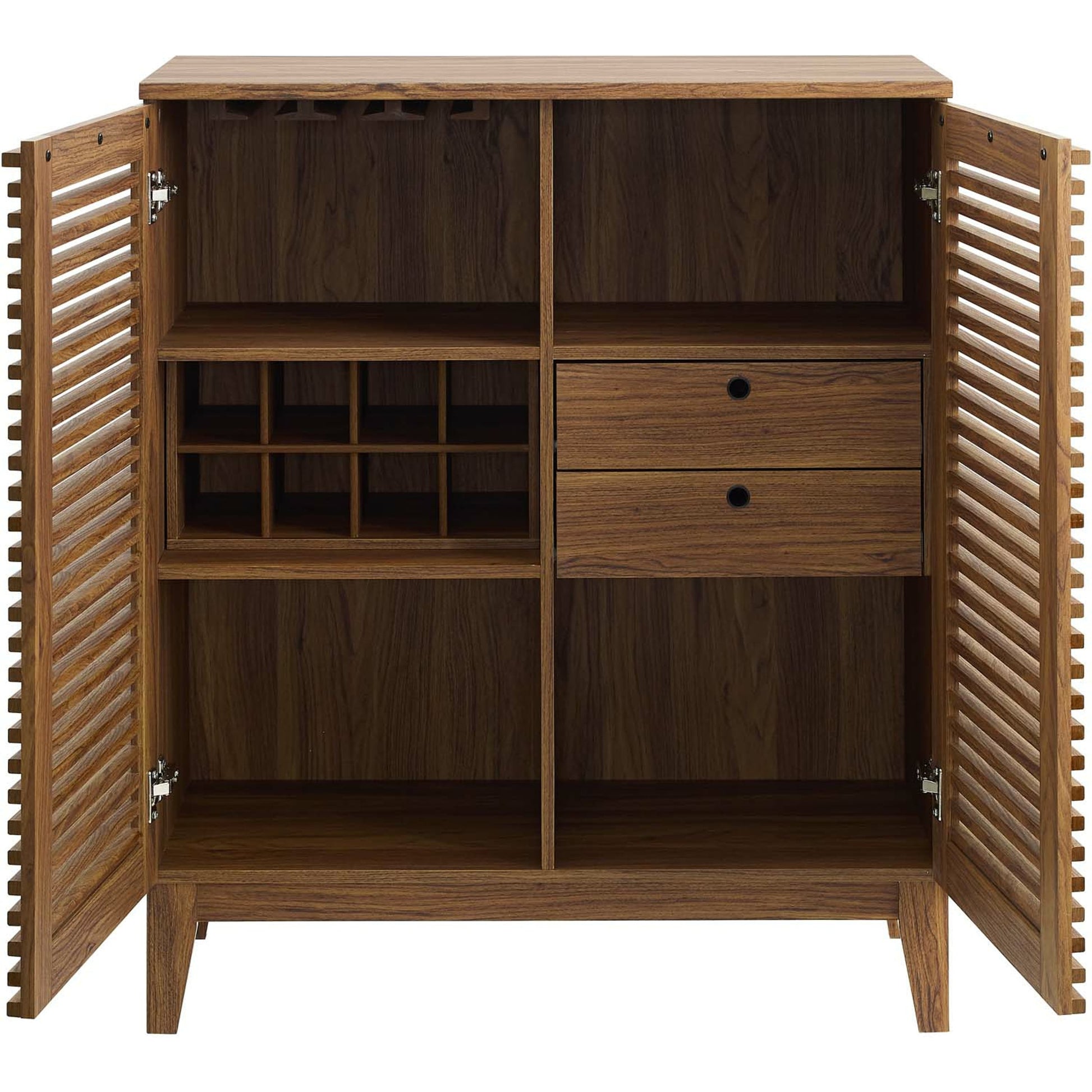 Rennell Bar Cabinet by Evans & Londeen in walnut. Made from solidwood, mdf, polypropylene in a modern style.