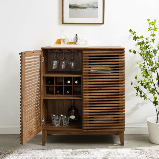 Rennell Bar Cabinet by Evans & Londeen in walnut. Made from solidwood, mdf, polypropylene in a modern style.