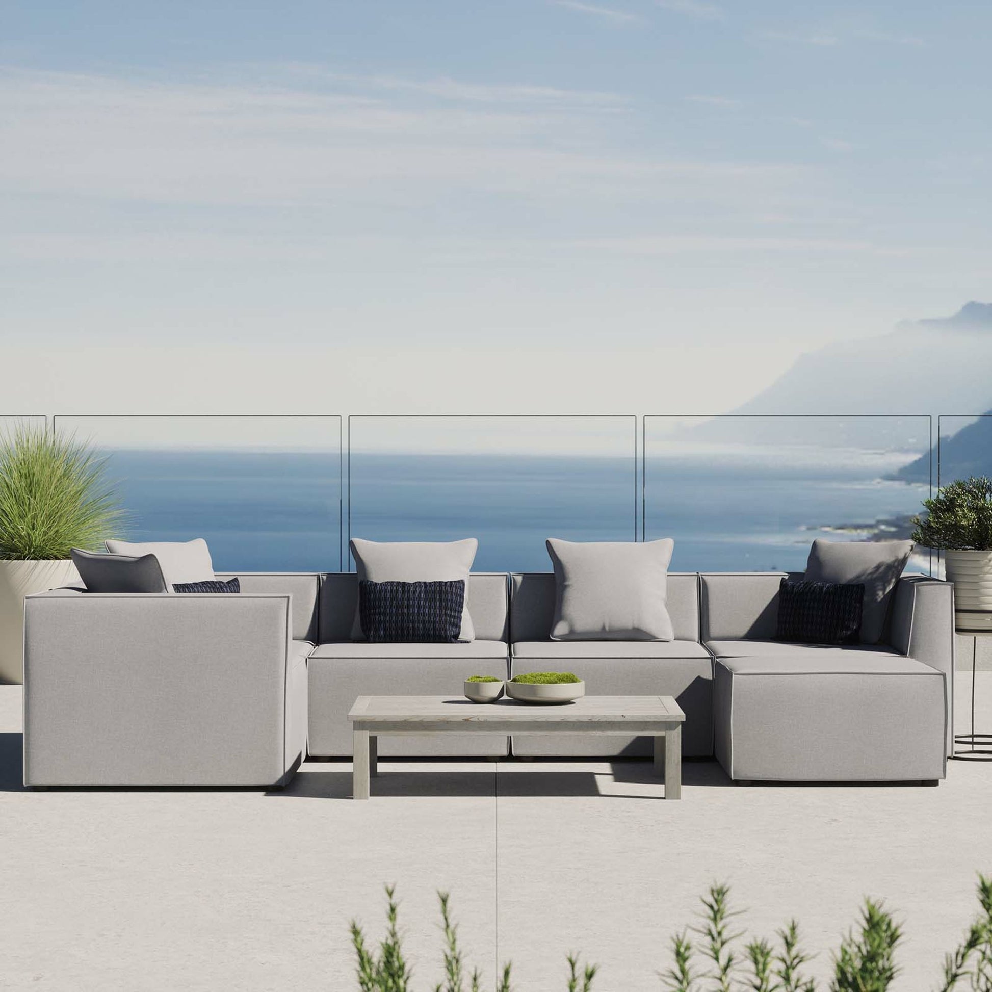 Foote 6-Piece Sectional Sofa by Evans & Londeen. Made from foam density 28kg, m3, back cushion is filling with doll cotton, aluminum tube in a modern style.