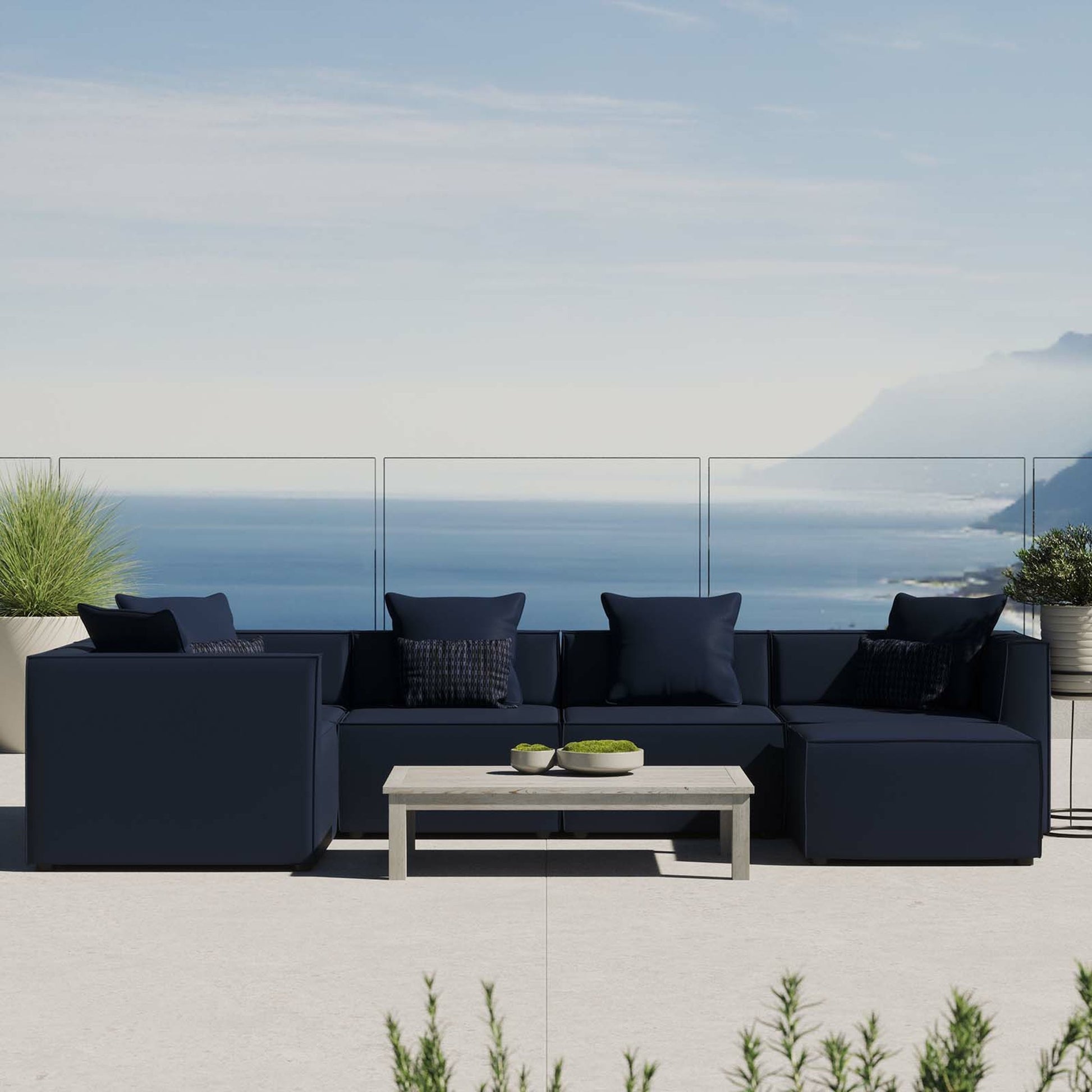 Foote 6-Piece Sectional Sofa by Evans & Londeen. Made from foam density 28kg, m3, back cushion is filling with doll cotton, aluminum tube in a modern style.