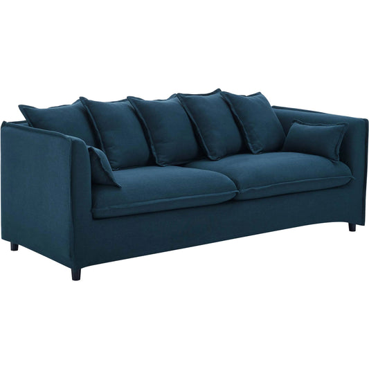 Cleburne Slipcover Sofa by Evans & Londeen. Made from wood frame, zigzag spring, foam density 32kgs, m3, spring package 76*44.5*6.5cm*φ1.9=2, 100% polyester, plastic legs in black color, with white foot pins in a modern styl