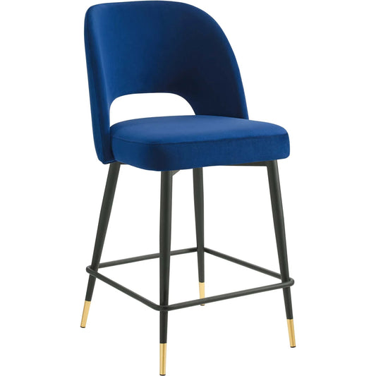 Alamosa Counter Stool by Evans & Londeen. Made from yuhua velvet fabric, 100% polyester, charcoal velvet yhv#75, navy velvet yhv#66, white velvet yhv#73-1, yuhua pink velvet yhv#31 in a modern style.