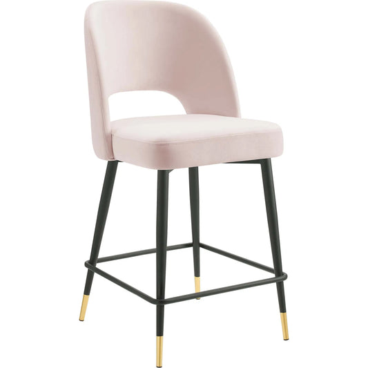 Alamosa Counter Stool by Evans & Londeen. Made from yuhua velvet fabric, 100% polyester, charcoal velvet yhv#75, navy velvet yhv#66, white velvet yhv#73-1, yuhua pink velvet yhv#31 in a modern style.