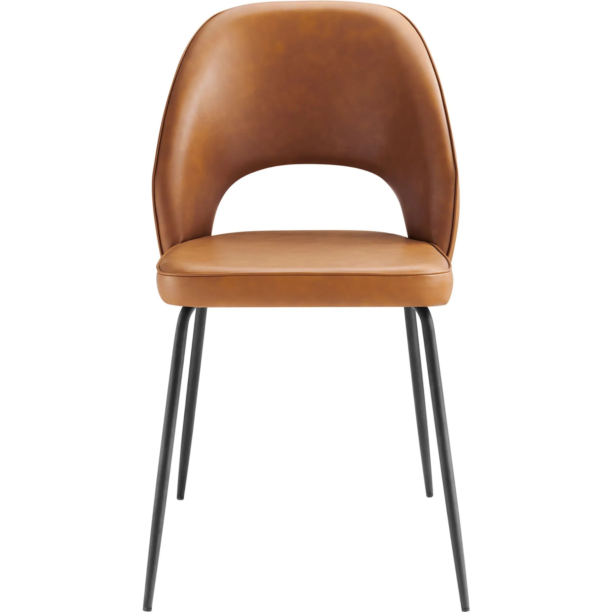 Piscataquis Vegan Dining Chair (Set of 2) by Evans & Londeen in black tan. Made from metal painting frame for back, seat. seat board is15mmt plywood board, foam density 20kg, m3, 100% polyester, tube size φ19*1.2mm, bottom with adjusta