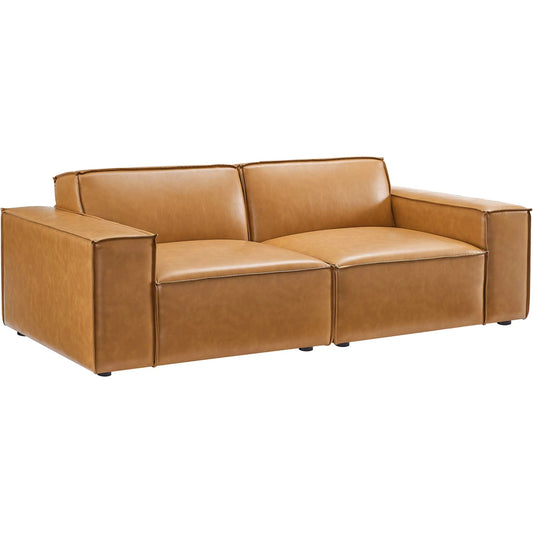 Kendall Vegan Loveseat by Evans & Londeen in tan. Made from foam density is 30kg, m3, 100% polyester, legs rubberwood, pine solid wood in a modern style.