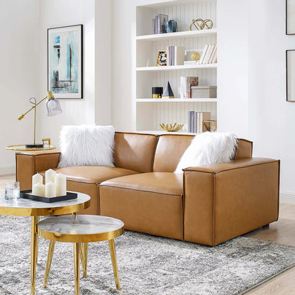 Kendall Vegan Loveseat by Evans & Londeen in tan. Made from foam density is 30kg, m3, 100% polyester, legs rubberwood, pine solid wood in a modern style.