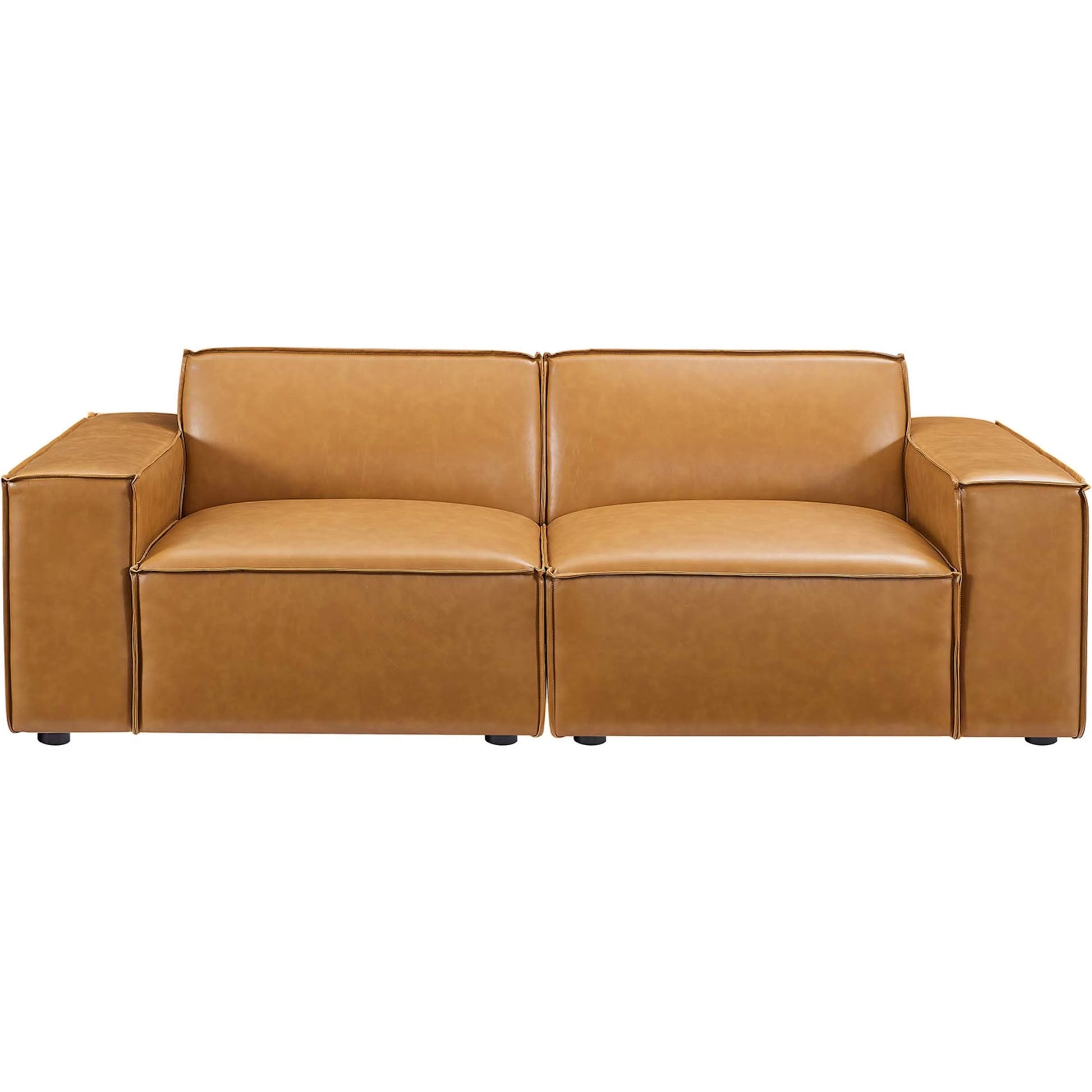 Kendall Vegan Loveseat by Evans & Londeen in tan. Made from foam density is 30kg, m3, 100% polyester, legs rubberwood, pine solid wood in a modern style.