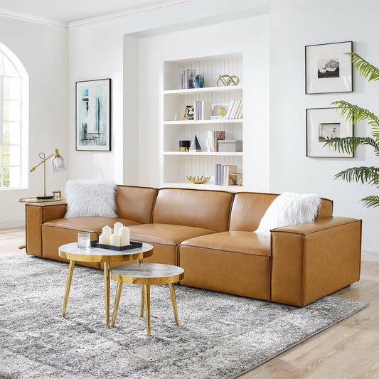 Kendall Vegan 3-Piece Sofa by Evans & Londeen in tan. Made from foam density is 30kg, m3, 100% polyester, legs rubberwood, pine solid wood in a modern style.