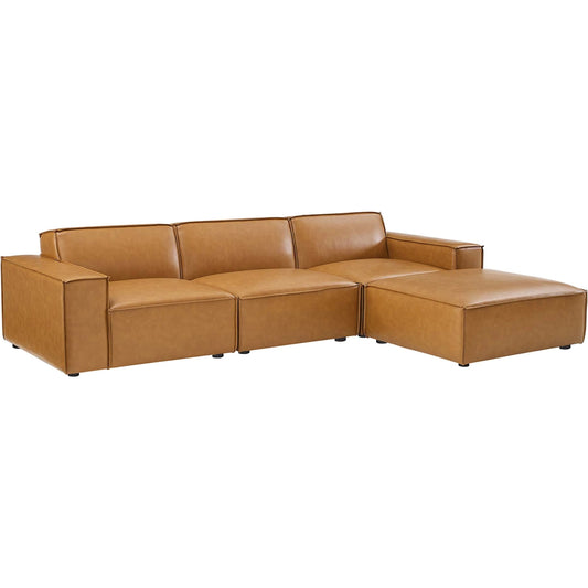 Kendall 4-Piece Vegan Sectional Sofa by Evans & Londeen in tan. Made from foam density is 30kg, m3, 100% polyester, legs rubberwood, pine solid wood in a modern style.