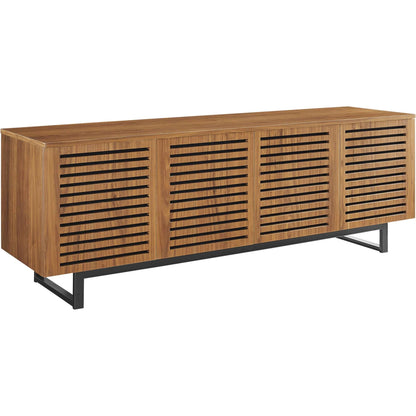 Henry 73" TV Stand by Evans & Londeen in walnut. Made from the body is 0.5in mdf with walnut wood veneer, legs is 40*20*1.2mm iron tube powder coated in black color in a modern style.