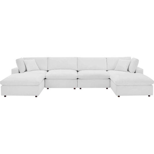Wheatland Down Filled Overstuffed 6 Piece Sectional Sofa by Evans & Londeen in white. Made from m3 density foam, seat cushion: doll cotton 50%, down feather 50%, 100% polyester, leg: rubber wooden, solid wood, plastic foot p