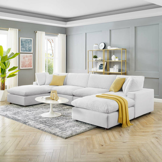 Wheatland Down Filled Overstuffed 6 Piece Sectional Sofa by Evans & Londeen in white. Made from m3 density foam, seat cushion: doll cotton 50%, down feather 50%, 100% polyester, leg: rubber wooden, solid wood, plastic foot pad 