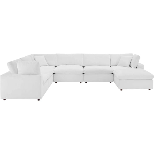 Wheatland Down Filled Overstuffed 7 Piece Sectional Sofa by Evans & Londeen in white. Made from m3 density foam, seat cushion: doll cotton 50%, down feather 50%, 100% polyester, leg: rubber wooden, solid wood, plastic foot p