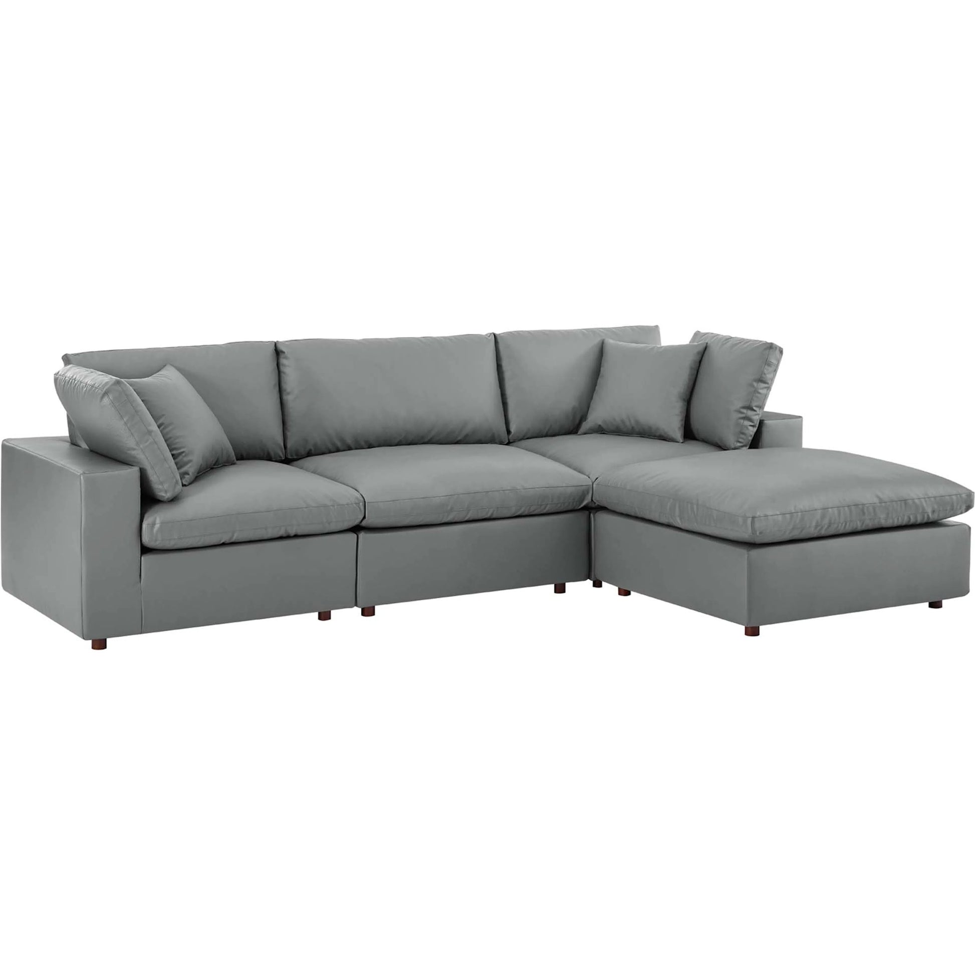 Wheatland Down Filled Overstuffed Vegan 4-Piece Sectional Sofa by Evans & Londeen in tan. Made from solid wood, plastic foot pad, spring pocket, m3 density foam, seat cushion: doll cotton 50%, down feather 50% in a modern style.