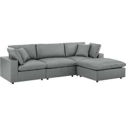 Wheatland Down Filled Overstuffed Vegan 4-Piece Sectional Sofa by Evans & Londeen in tan. Made from solid wood, plastic foot pad, spring pocket, m3 density foam, seat cushion: doll cotton 50%, down feather 50% in a modern style.
