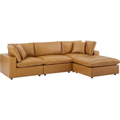 Wheatland Down Filled Overstuffed Vegan 4-Piece Sectional Sofa by Evans & Londeen in tan. Made from solid wood, plastic foot pad, spring pocket, m3 density foam, seat cushion: doll cotton 50%, down feather 50% in a modern st