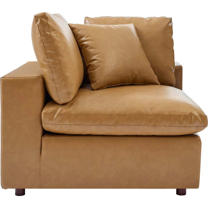Wheatland Down Filled Overstuffed Vegan 4-Piece Sectional Sofa by Evans & Londeen in tan. Made from solid wood, plastic foot pad, spring pocket, m3 density foam, seat cushion: doll cotton 50%, down feather 50% in a modern style.