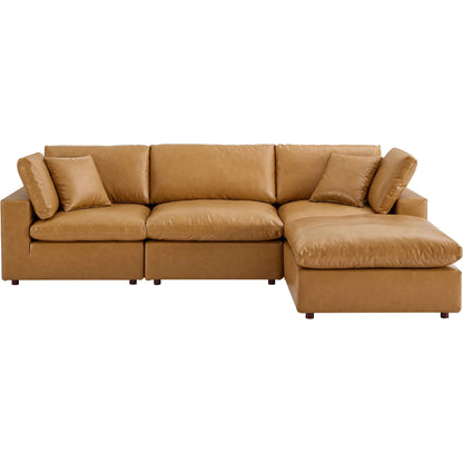 Wheatland Down Filled Overstuffed Vegan 4-Piece Sectional Sofa by Evans & Londeen in tan. Made from solid wood, plastic foot pad, spring pocket, m3 density foam, seat cushion: doll cotton 50%, down feather 50% in a modern style.