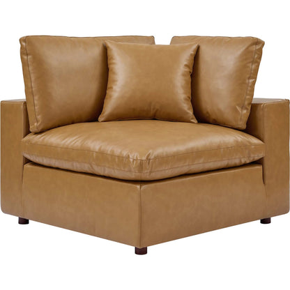 Wheatland Down Filled Overstuffed Vegan 4-Piece Sectional Sofa by Evans & Londeen in tan. Made from solid wood, plastic foot pad, spring pocket, m3 density foam, seat cushion: doll cotton 50%, down feather 50% in a modern style.