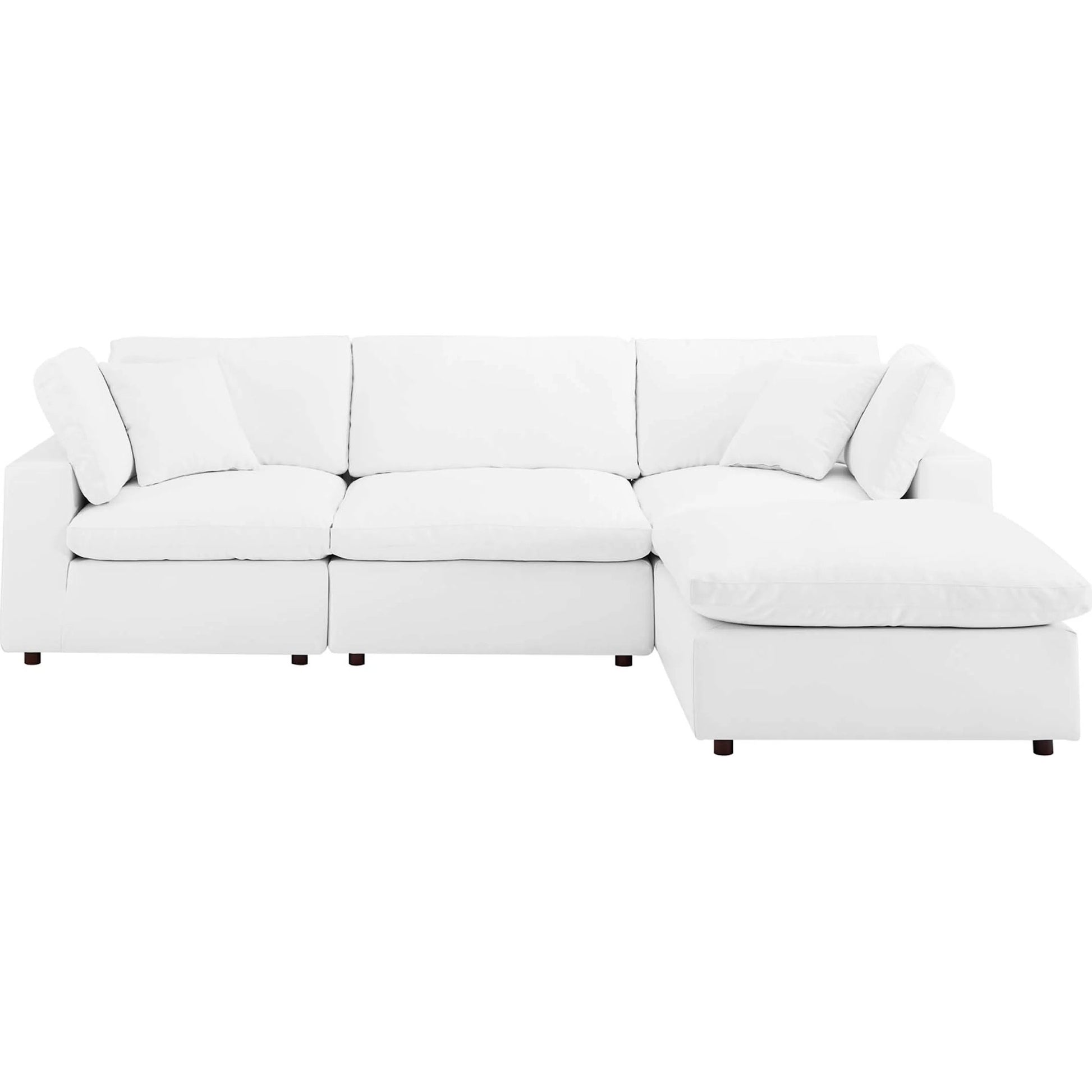 Wheatland Down Filled Overstuffed Vegan 4-Piece Sectional Sofa by Evans & Londeen in tan. Made from solid wood, plastic foot pad, spring pocket, m3 density foam, seat cushion: doll cotton 50%, down feather 50% in a modern style.