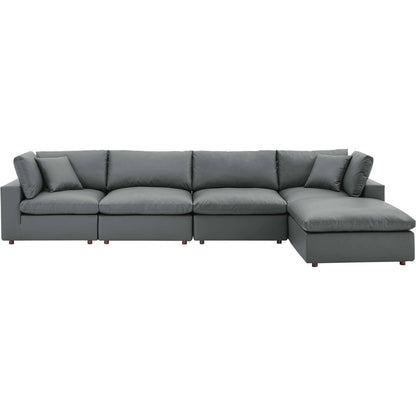 Wheatland Down Filled Overstuffed Vegan 5-Piece Sectional Sofa by Evans & Londeen in tan. Made from solid wood, plastic foot pad, spring pocket, m3 density foam, seat cushion: doll cotton 50%, down feather 50% in a modern style.