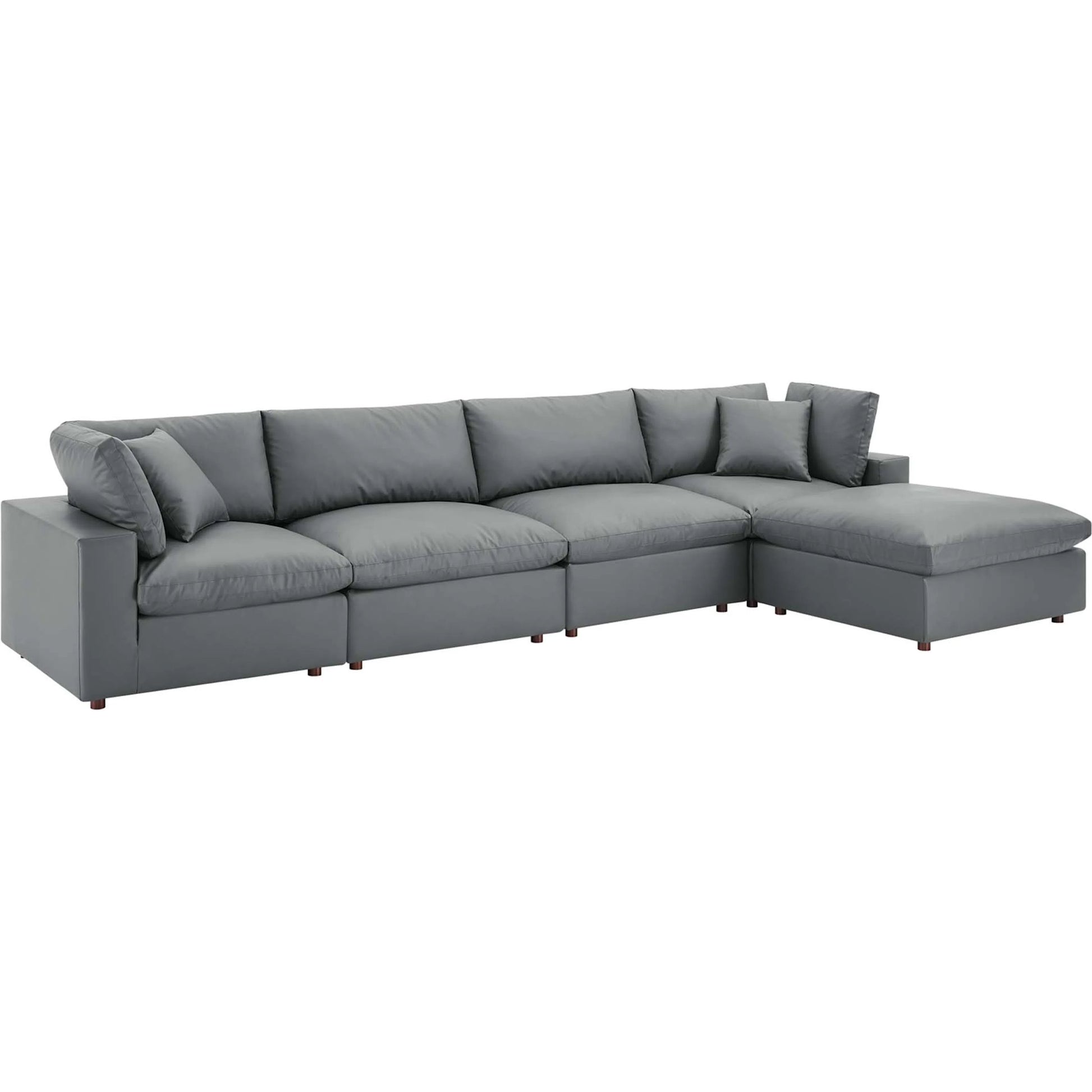 Wheatland Down Filled Overstuffed Vegan 5-Piece Sectional Sofa by Evans & Londeen in tan. Made from solid wood, plastic foot pad, spring pocket, m3 density foam, seat cushion: doll cotton 50%, down feather 50% in a modern style.