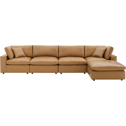 Wheatland Down Filled Overstuffed Vegan 5-Piece Sectional Sofa by Evans & Londeen in tan. Made from solid wood, plastic foot pad, spring pocket, m3 density foam, seat cushion: doll cotton 50%, down feather 50% in a modern st