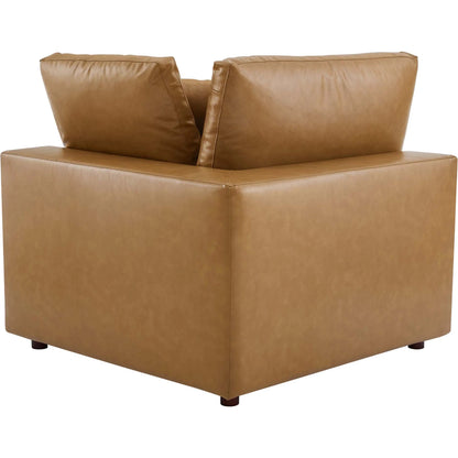 Wheatland Down Filled Overstuffed Vegan 5-Piece Sectional Sofa by Evans & Londeen in tan. Made from solid wood, plastic foot pad, spring pocket, m3 density foam, seat cushion: doll cotton 50%, down feather 50% in a modern style.