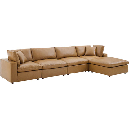 Wheatland Down Filled Overstuffed Vegan 5-Piece Sectional Sofa by Evans & Londeen in tan. Made from solid wood, plastic foot pad, spring pocket, m3 density foam, seat cushion: doll cotton 50%, down feather 50% in a modern style.