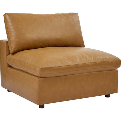 Wheatland Down Filled Overstuffed Vegan 5-Piece Sectional Sofa by Evans & Londeen in tan. Made from solid wood, plastic foot pad, spring pocket, m3 density foam, seat cushion: doll cotton 50%, down feather 50% in a modern style.