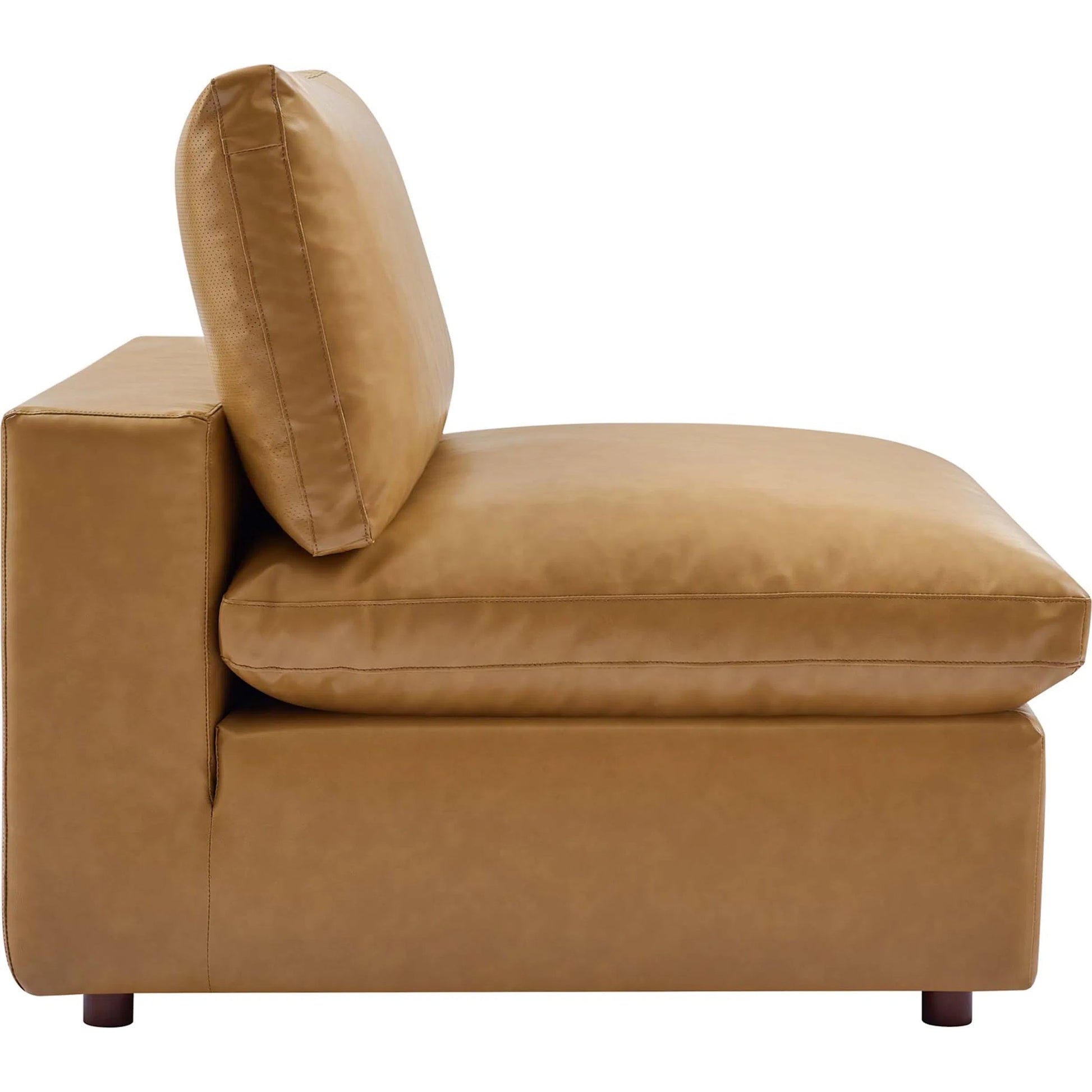 Wheatland Down Filled Overstuffed Vegan 5-Piece Sectional Sofa by Evans & Londeen in tan. Made from solid wood, plastic foot pad, spring pocket, m3 density foam, seat cushion: doll cotton 50%, down feather 50% in a modern style.