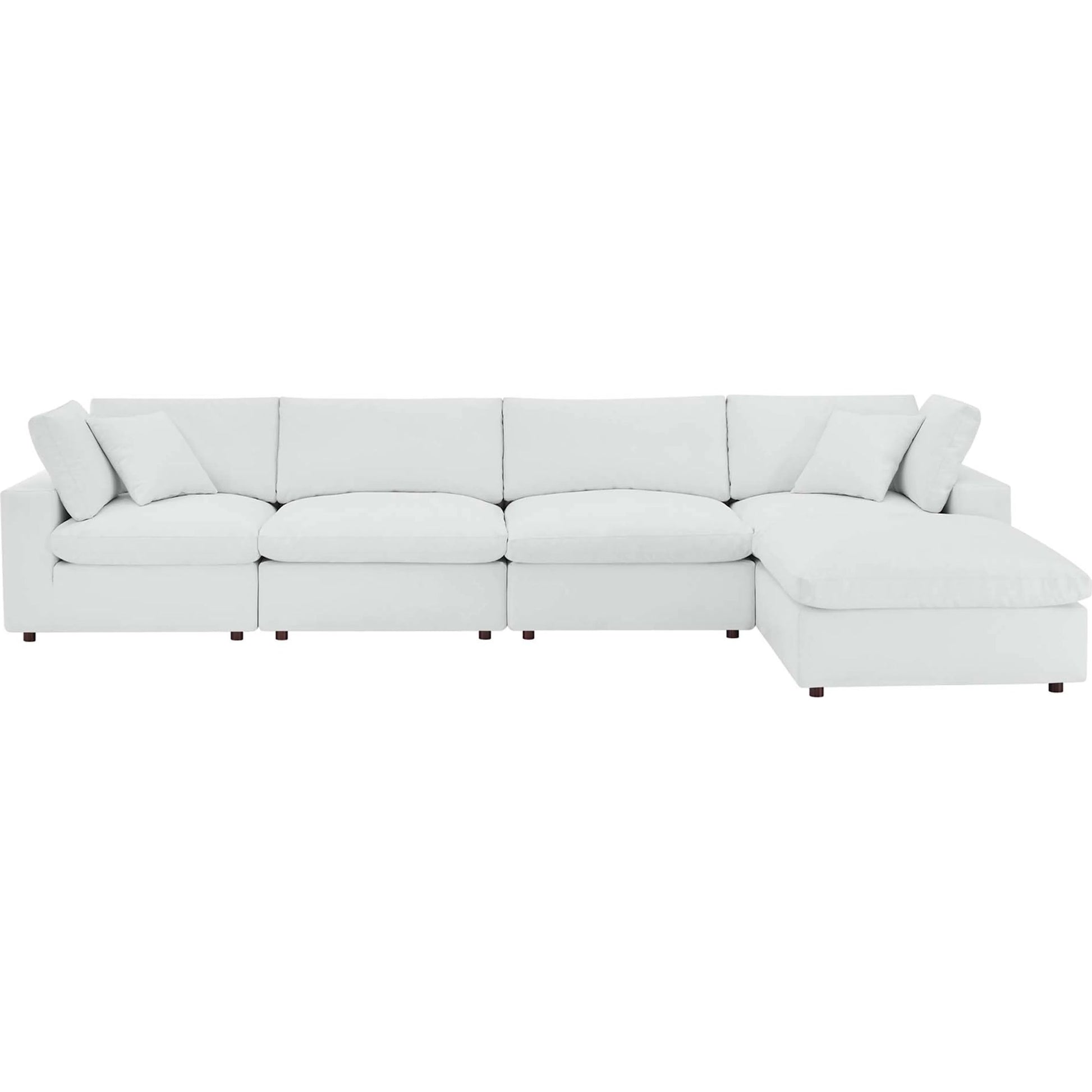 Wheatland Down Filled Overstuffed Vegan 5-Piece Sectional Sofa by Evans & Londeen in tan. Made from solid wood, plastic foot pad, spring pocket, m3 density foam, seat cushion: doll cotton 50%, down feather 50% in a modern style.