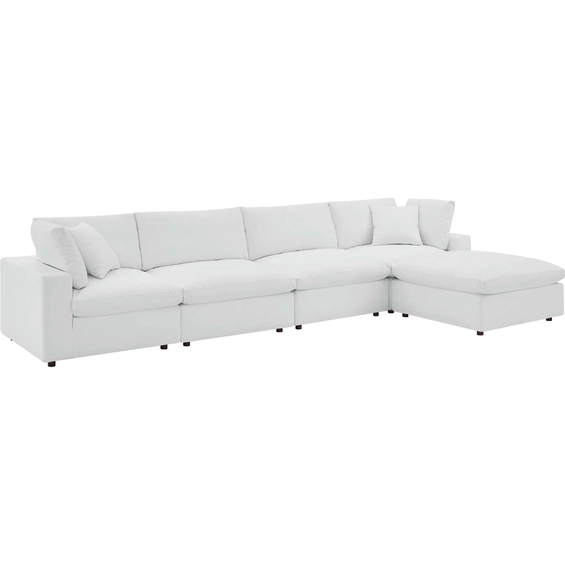 Wheatland Down Filled Overstuffed Vegan 5-Piece Sectional Sofa by Evans & Londeen in tan. Made from solid wood, plastic foot pad, spring pocket, m3 density foam, seat cushion: doll cotton 50%, down feather 50% in a modern style.