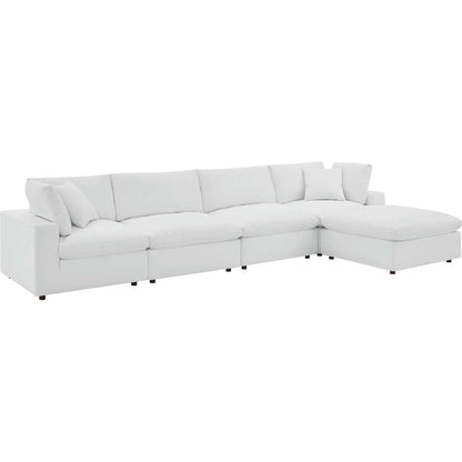 Wheatland Down Filled Overstuffed Vegan 5-Piece Sectional Sofa by Evans & Londeen in tan. Made from solid wood, plastic foot pad, spring pocket, m3 density foam, seat cushion: doll cotton 50%, down feather 50% in a modern style.