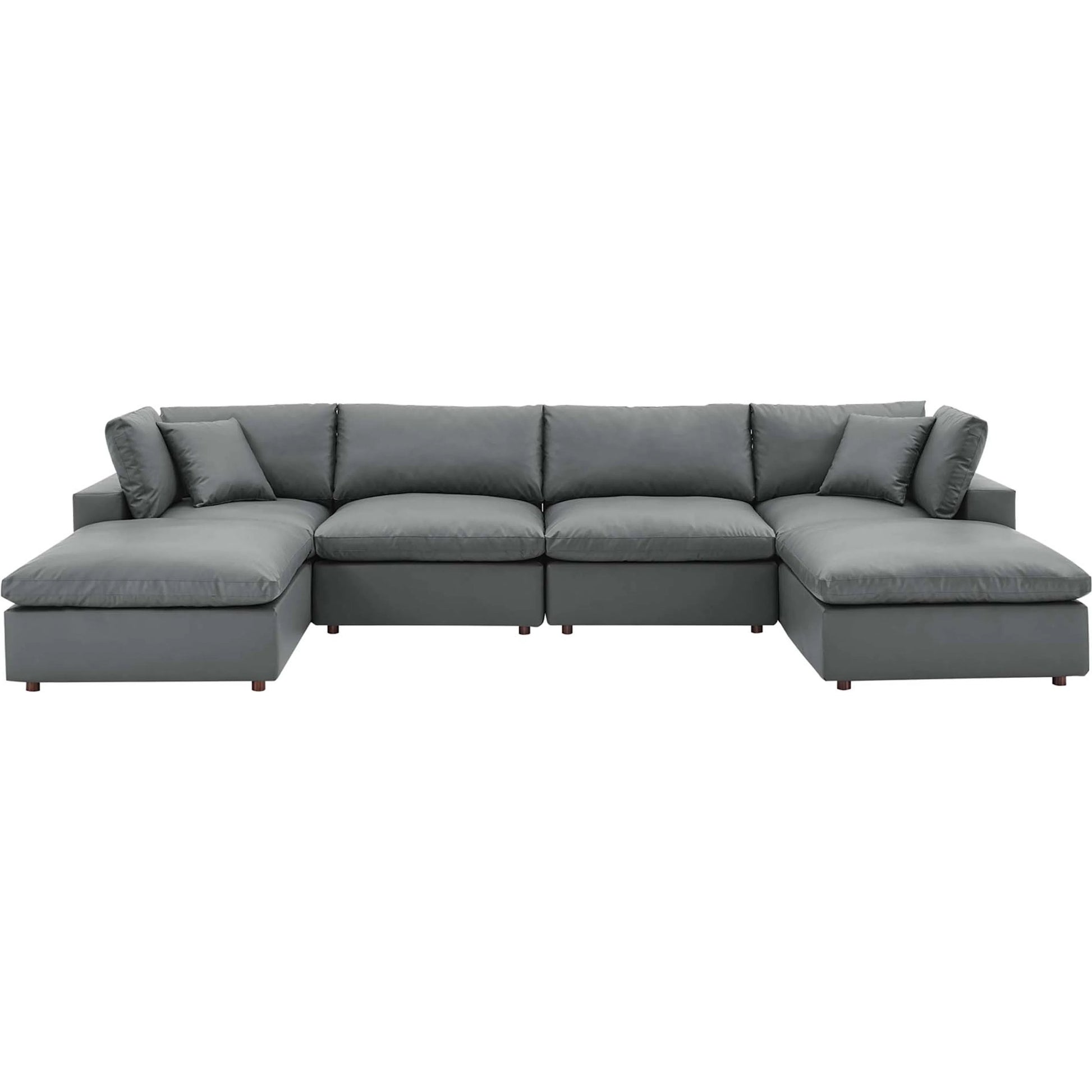 Wheatland Down Filled Overstuffed Vegan 6-Piece Sectional Sofa by Evans & Londeen in tan. Made from solid wood, plastic foot pad, spring pocket, m3 density foam, seat cushion: doll cotton 50%, down feather 50% in a modern style.