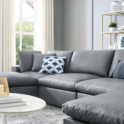 Wheatland Down Filled Overstuffed Vegan 6-Piece Sectional Sofa by Evans & Londeen in tan. Made from solid wood, plastic foot pad, spring pocket, m3 density foam, seat cushion: doll cotton 50%, down feather 50% in a modern style.