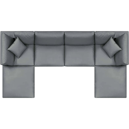 Wheatland Down Filled Overstuffed Vegan 6-Piece Sectional Sofa by Evans & Londeen in tan. Made from solid wood, plastic foot pad, spring pocket, m3 density foam, seat cushion: doll cotton 50%, down feather 50% in a modern style.