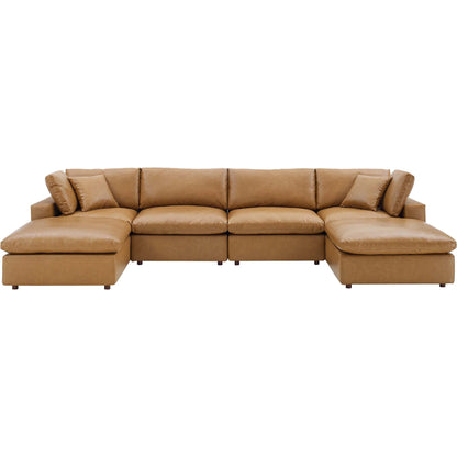 Wheatland Down Filled Overstuffed Vegan 6-Piece Sectional Sofa by Evans & Londeen in tan. Made from solid wood, plastic foot pad, spring pocket, m3 density foam, seat cushion: doll cotton 50%, down feather 50% in a modern st