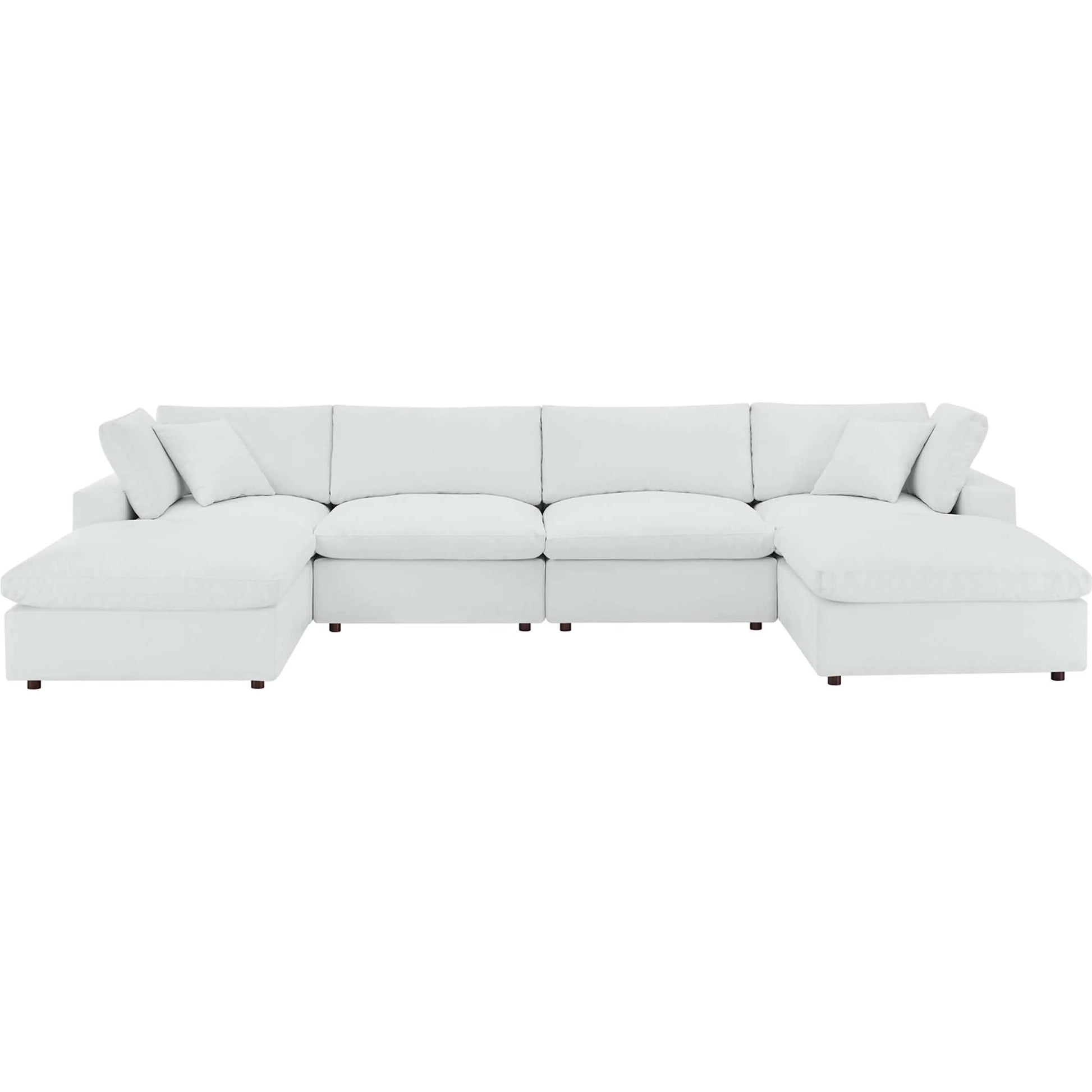 Wheatland Down Filled Overstuffed Vegan 6-Piece Sectional Sofa by Evans & Londeen in tan. Made from solid wood, plastic foot pad, spring pocket, m3 density foam, seat cushion: doll cotton 50%, down feather 50% in a modern style.
